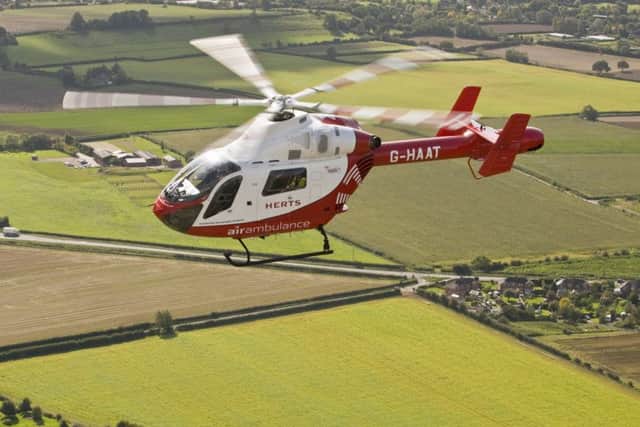 The Essex & Herts Air Ambulance in flight