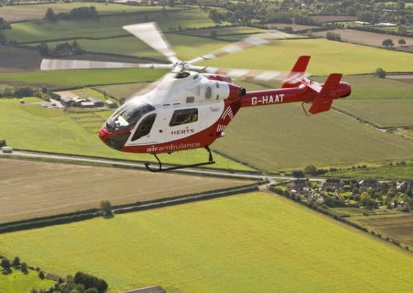 The Essex & Herts Air Ambulance in flight