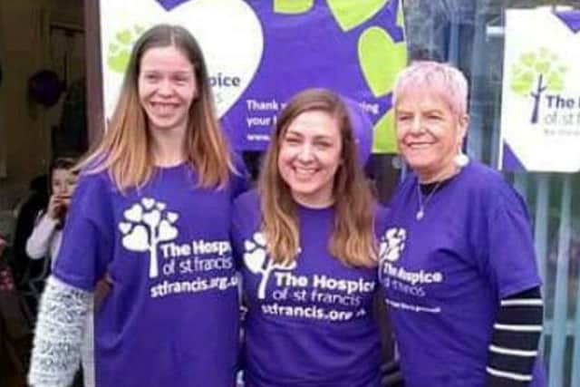 Nikki Wenham, left, with Caroline Lee from the hospice and fellow skydiver, Susie