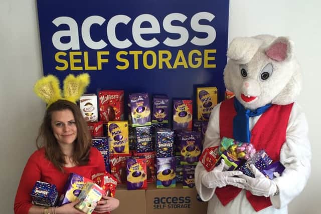 Flick Hardingham, of Access Self Storage, with the Easter Bunny