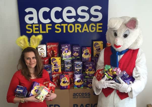 Flick Hardingham, of Access Self Storage, with the Easter Bunny