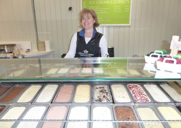 Elizabeth Prior in The Treaterie at Waddesdon Manor with her Oliphant and Pomeroy ice cream. Picture copyright Heather Jan Brunt 2017.