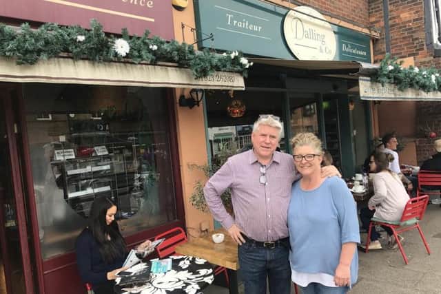 Jeff Folkins and Claire Carpentier outside Dalling and Co in Kings Langley