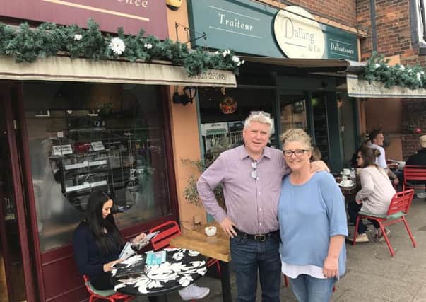 Jeff Folkins and Claire Carpentier outside Dalling and Co in Kings Langley