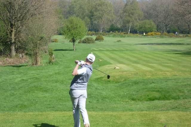 Charlie Thornton drives during the Trophy tournament. Picture by Ian Hall