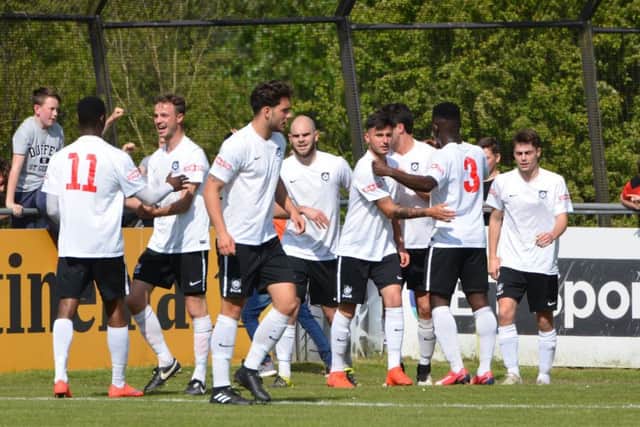 Kings Langley players celebrate after Stevie Ward's crucial goal
