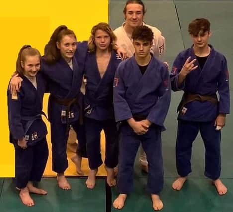 Rush Judos team which travelled to Northern Ireland at the weekend, from left, Hannah Niven, Emily Niven, Haydn Williams, Thomas Lish, Michael Fryer and Charlie Bennett