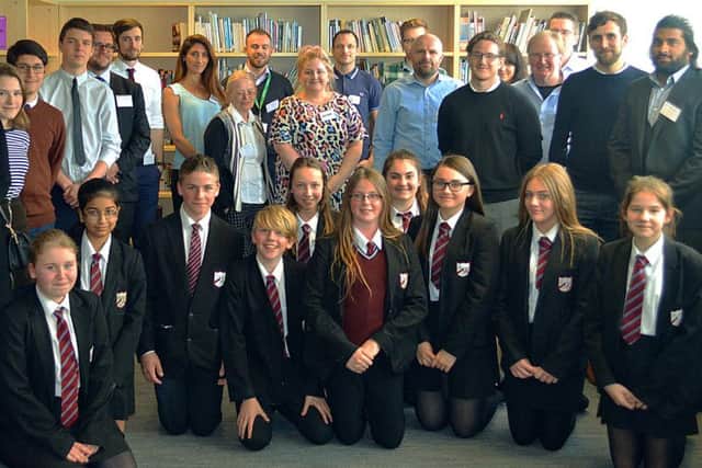 Students with some of the guest speakers at the careers day