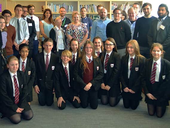 Students with some of the guest speakers at the careers day