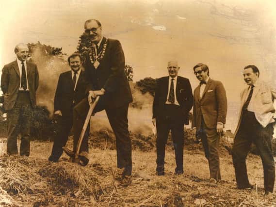 The turf cutting takes place for the Cornfields development in 1971
