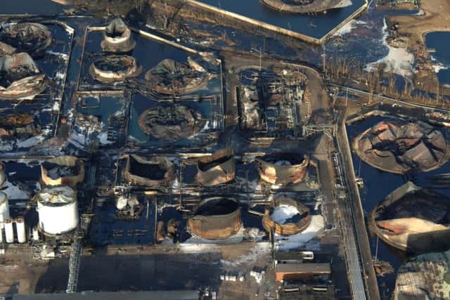The aftermath of the Buncefield explosion