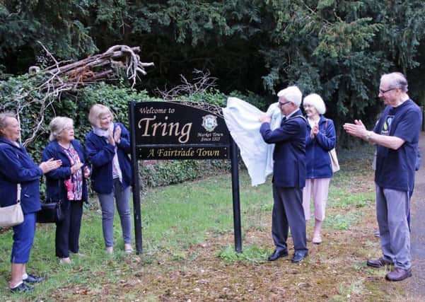 Tring Fairtrade town sign, unveiling by the Mayor Gerald Wilkins