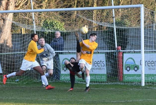 Tring Athletic striker Chris Vardy, scoring with a spectacular overhead kick in his sides 4-1 win over Hadley last season, will be hoping for more of the same when the new season gets underway this week.