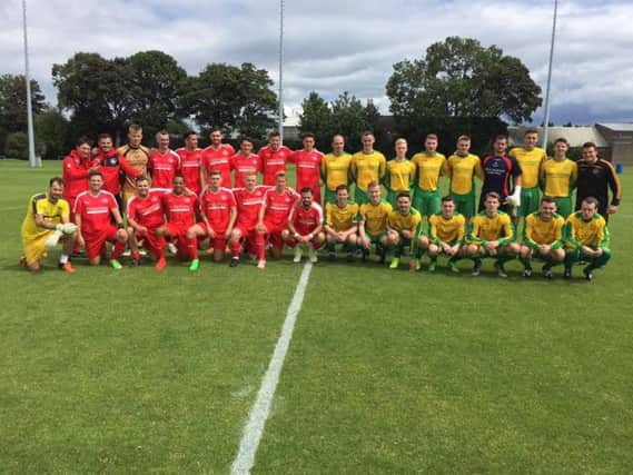 Hemel Town and Bangor Celtic line-up before their friendly in Dublin  at the weekend