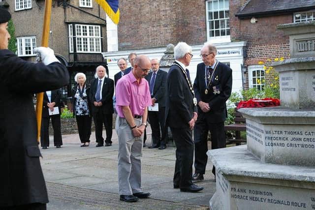 Mark Betton pays his respects to the fallen men of Tring, as well as his great great uncle. Picture by Brian Davies