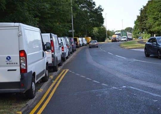 Delivery vans park near Swallowdale Lane and Boundary Way, close to the Amazon distribution centre in Hemel Hempstead.