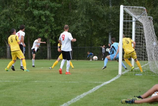 Mitchell Weiss lets fly to score Kings Langley's second goal on Saturday.