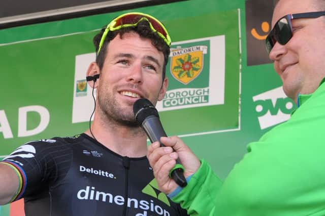 Mark Cavendish on the podium