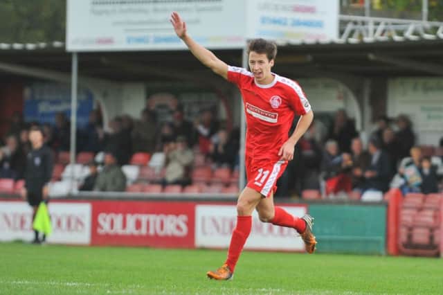 Hemel Town's Spencer McCall scored the first goal in the Tudors' 2-1 win over Braintree on Saturday.