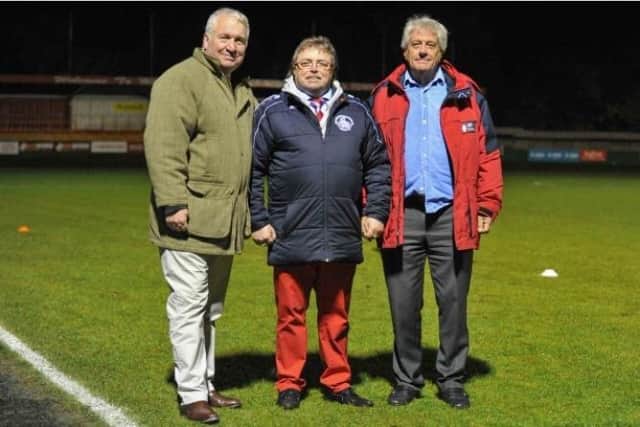 From left, Sir Mike Penning MP, Hemel Town chairman Dave Boggins and Kerry Underwood.